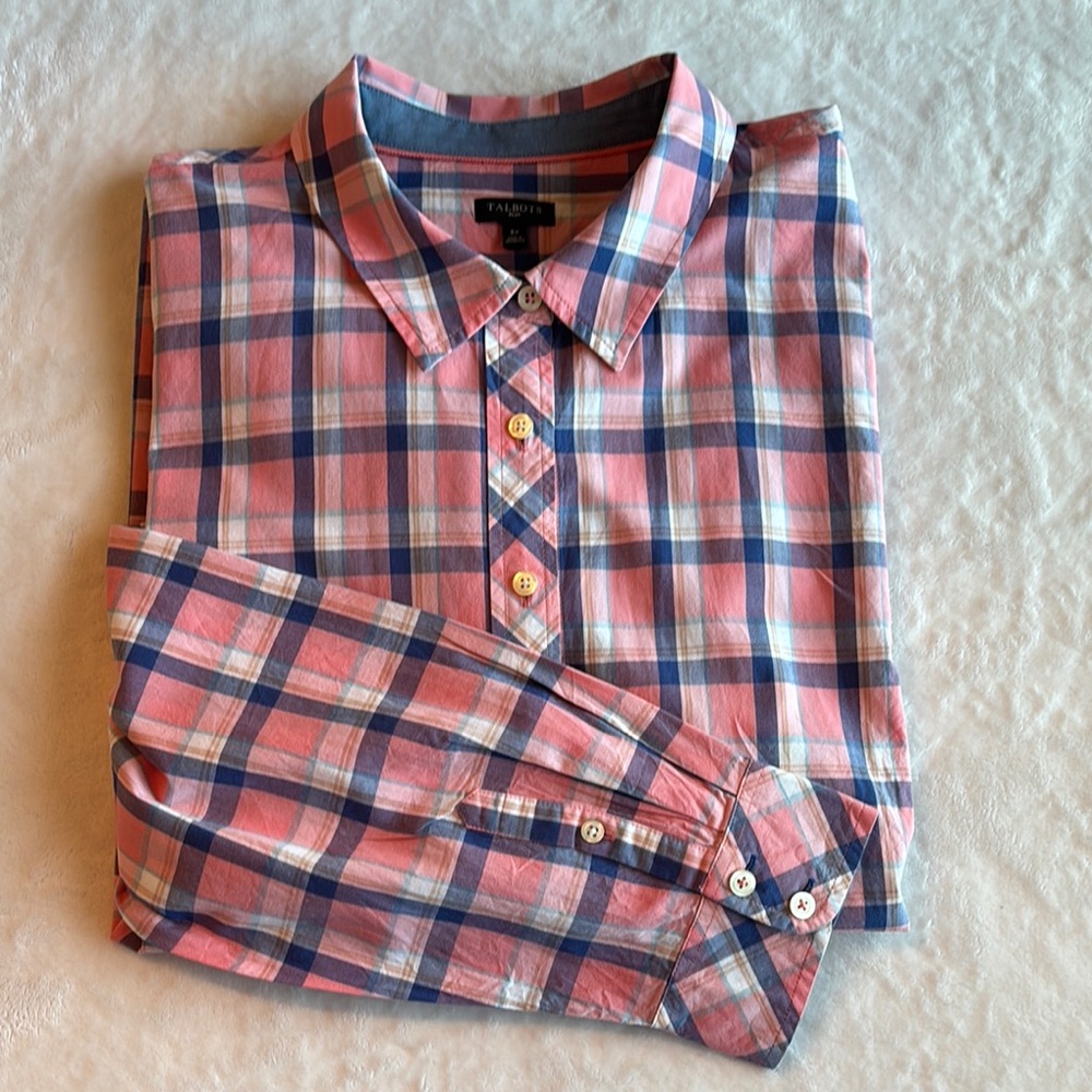Talbots Plaid Button Down Shirt Plus 3X Pink Blue Cotton - Picture 7 of 8